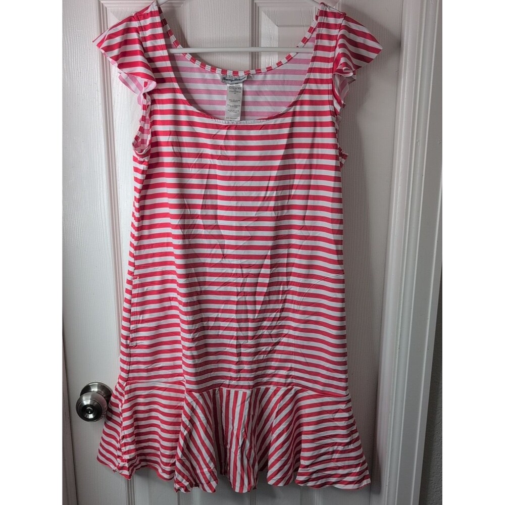 Tommy Bahama Pink and White Striped Ruffle-Hem Dress Size XS